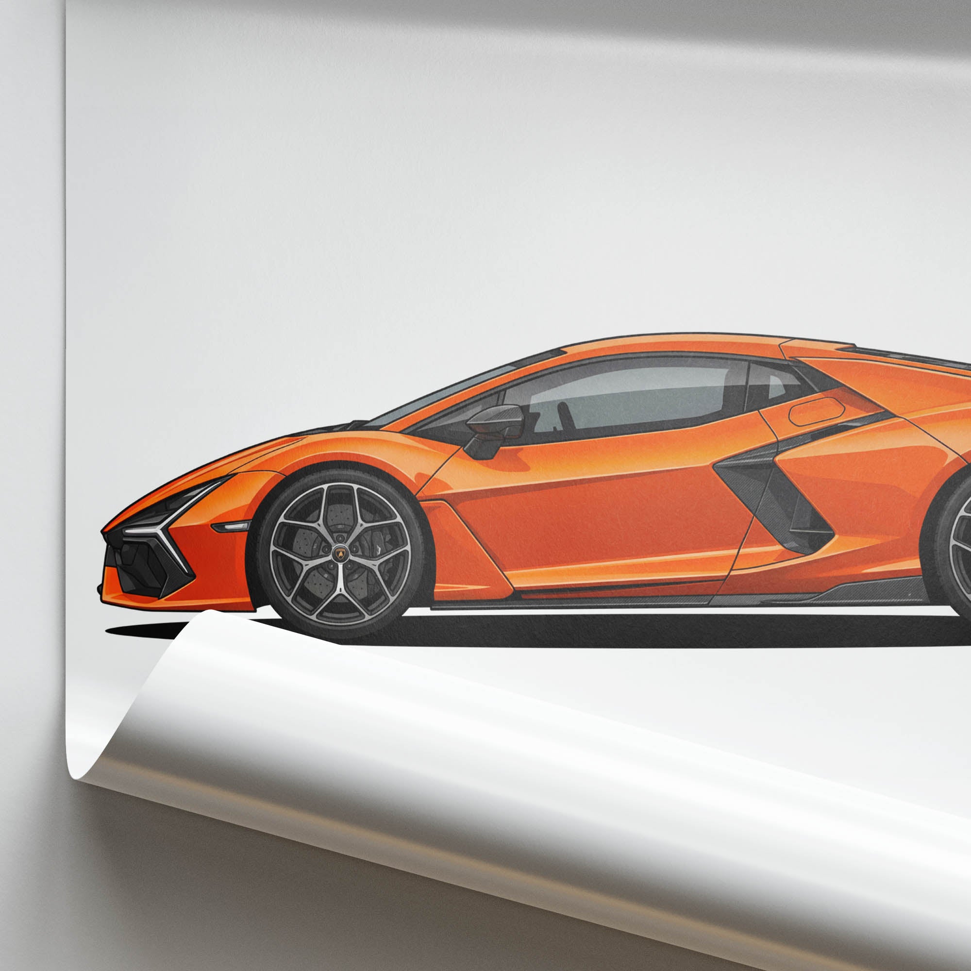 Lamborghini Revuelto Poster – 2024 Orange Side View Sports Car Print