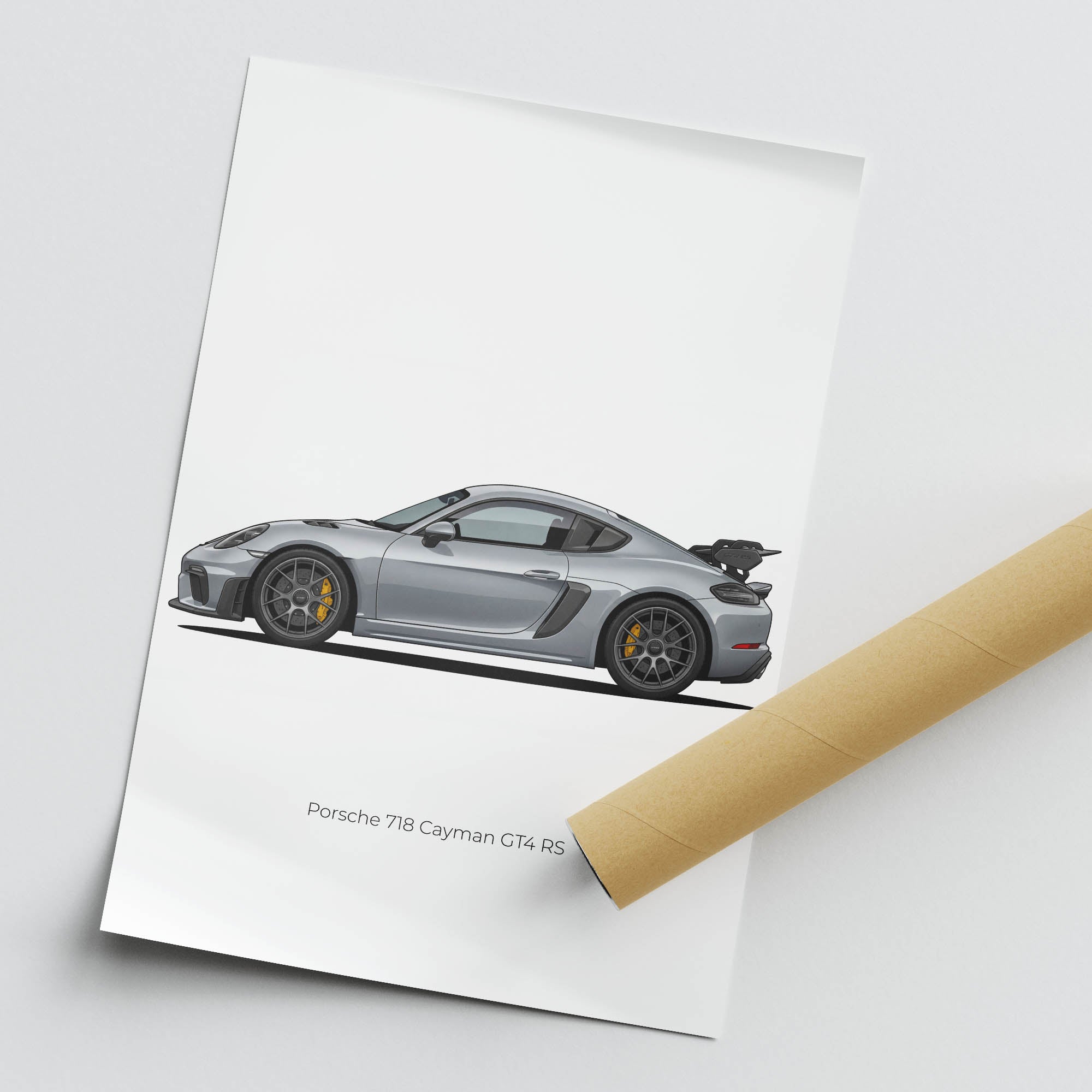 Porsche 718 Cayman Poster – 2022 Arctic Grey GT4 RS Sports Car Print