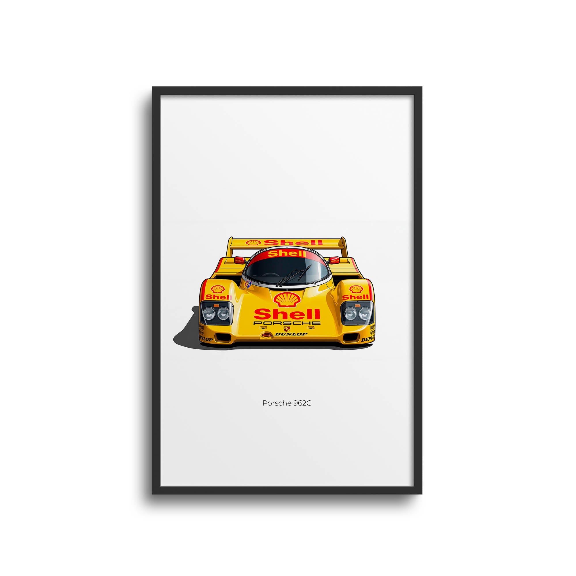 Porsche 962C Poster - 1987 Shell Dunlop Yellow Red Racing Print