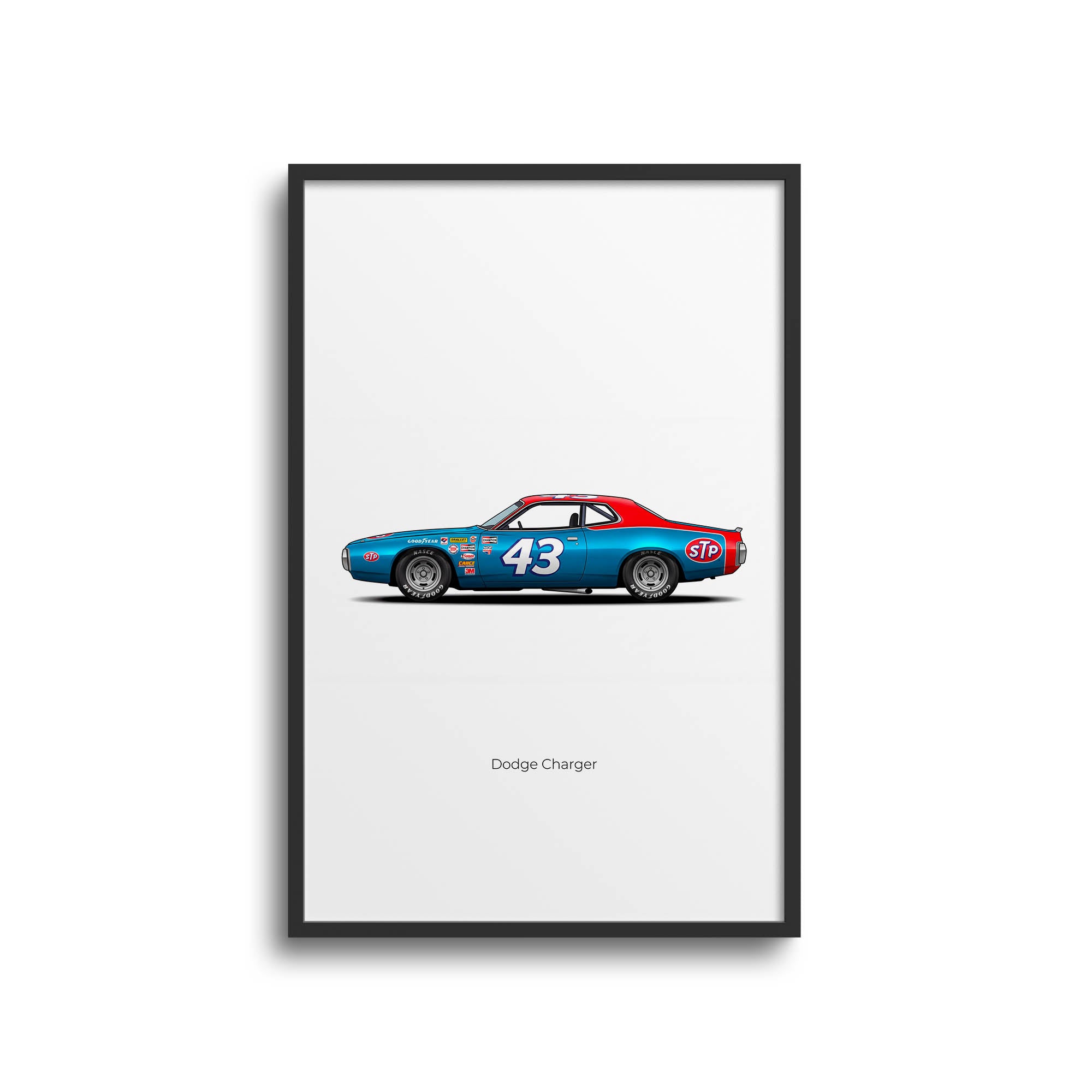 Dodge Charger Poster - 1973 Richard Petty Blue And Red Livery Muscle Car Art