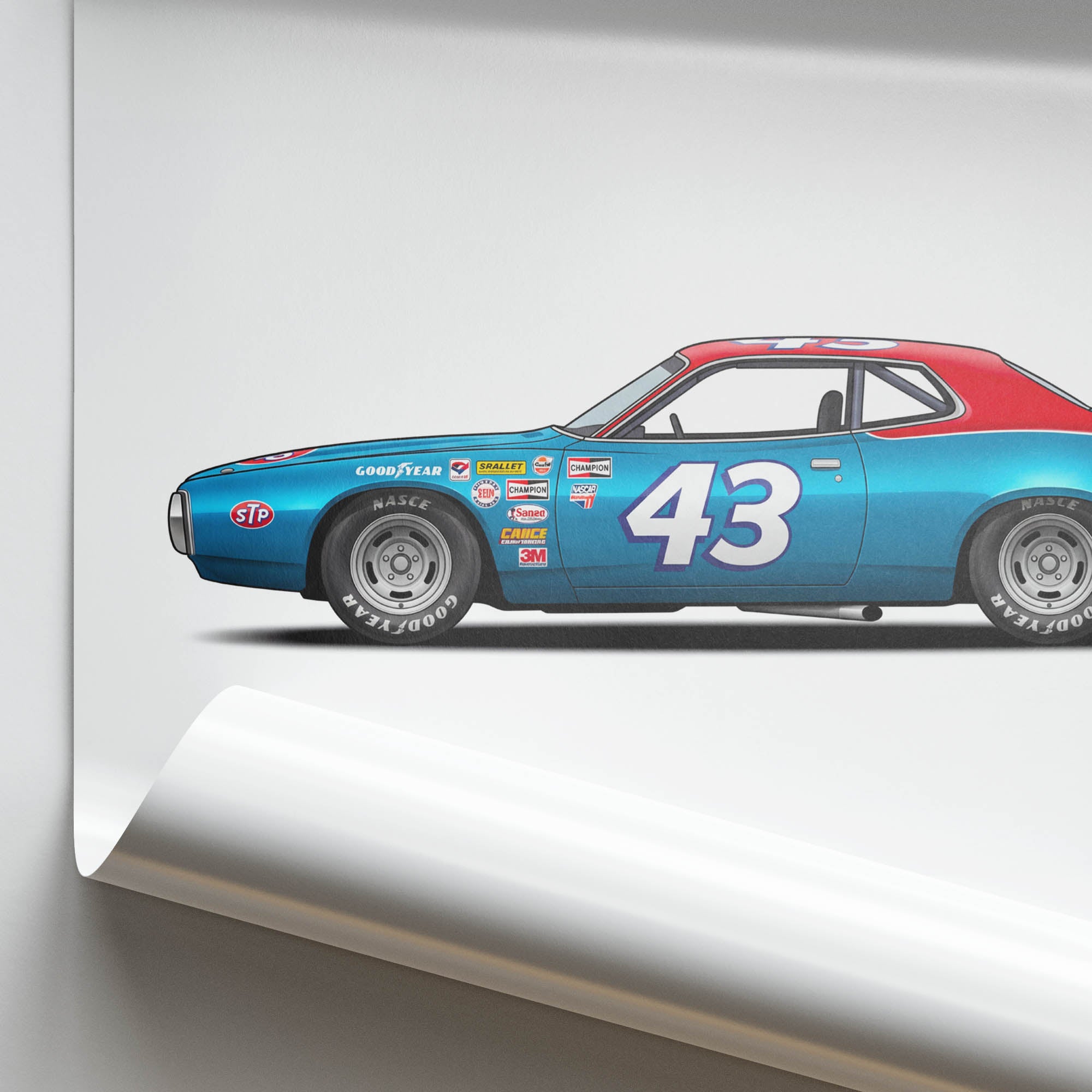 Dodge Charger Poster - 1973 Richard Petty Blue And Red Livery Muscle Car Art
