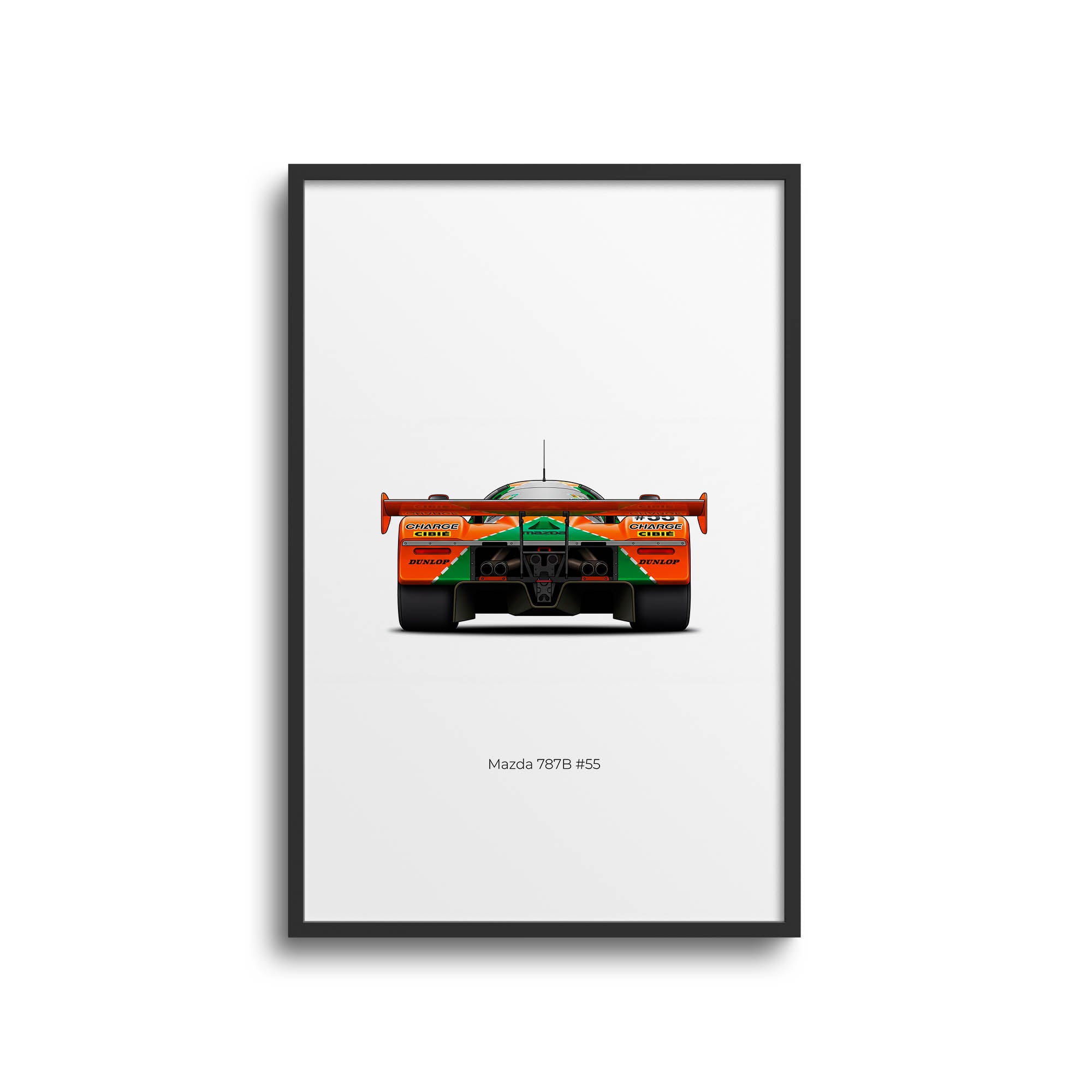 Mazda 787B Poster – 1991 Johnny Herbert Race Car Wall Art, Orange Green Livery