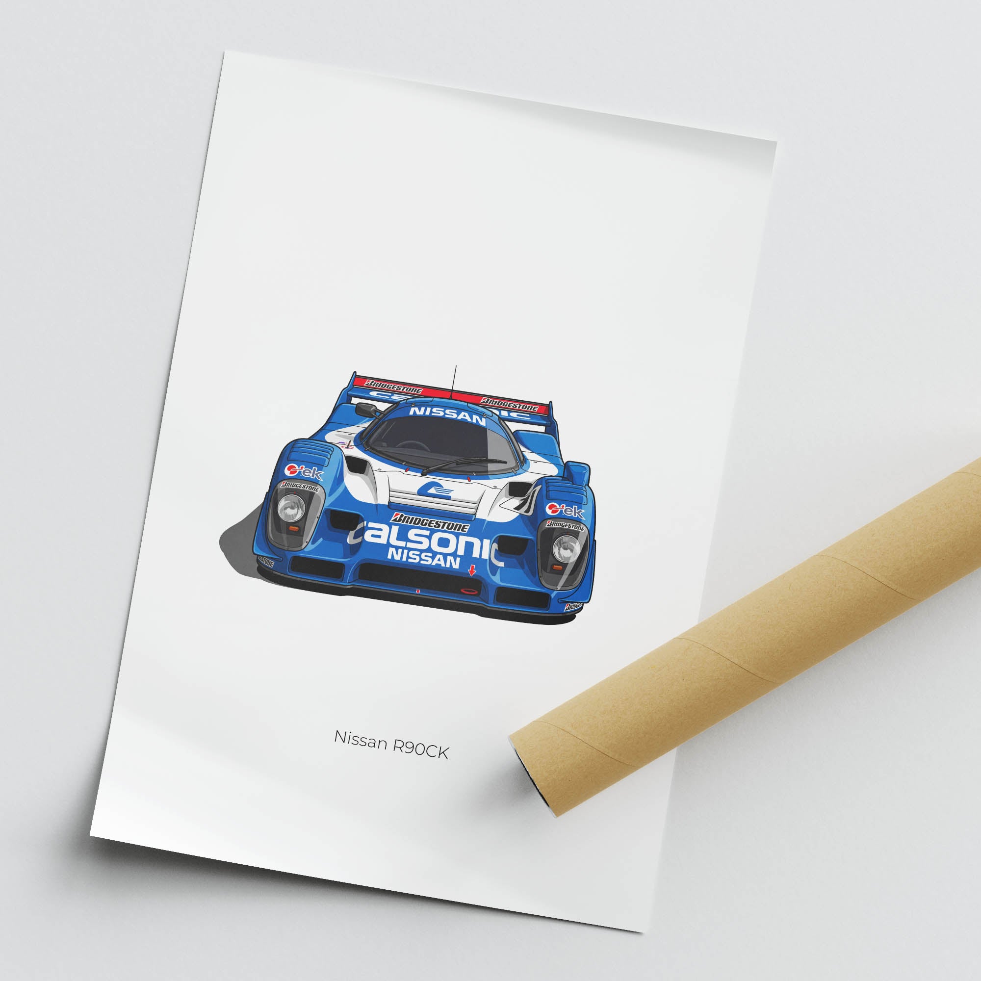 Nissan R90Ck Poster – 1990 Calsonic Blue And White Livery Race Car Print