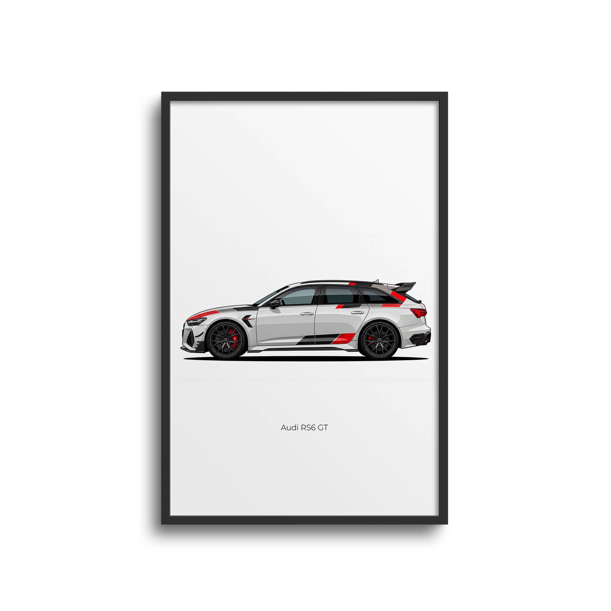 Audi RS6 GT Poster – 2025 Arkona White Car With Heritage Decals Side View Print