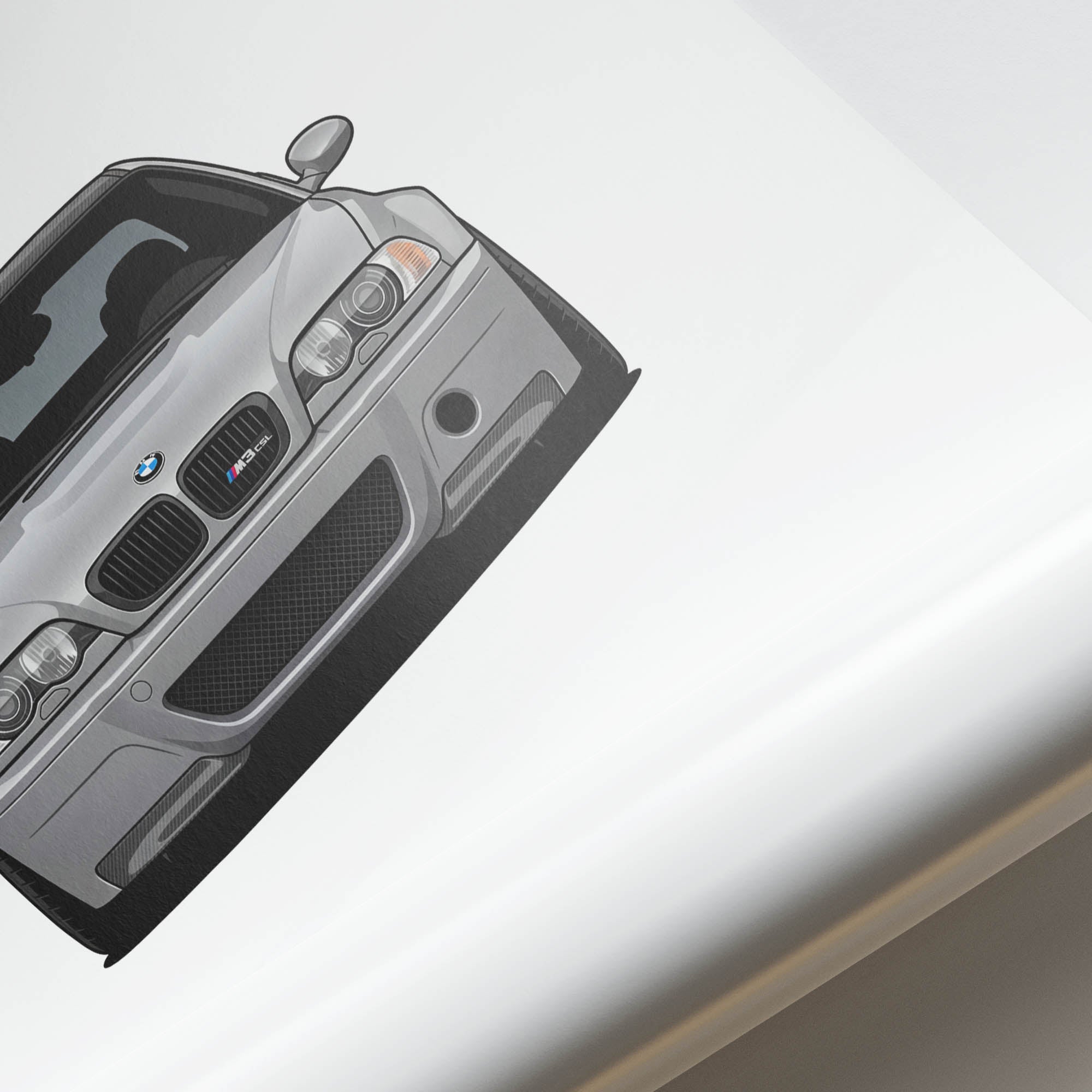 BMW M3 CSL Poster – 2003 E46 Silver Grey Metallic Car Wall Art Print