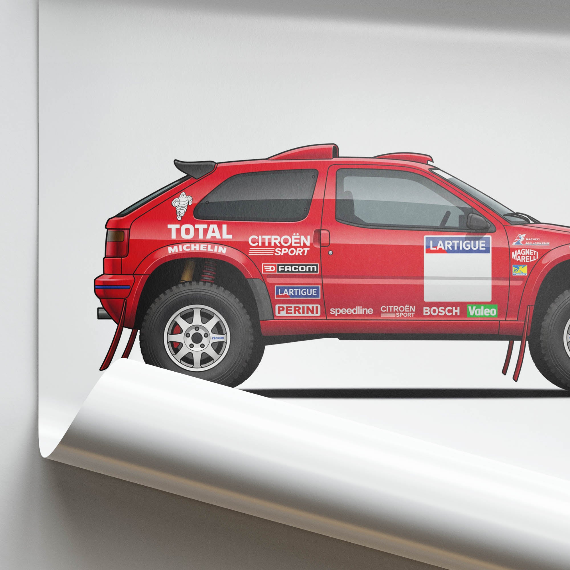 Citroen Zx Rallye Poster - 1992 Dakar Rally Red Livery Side View Print