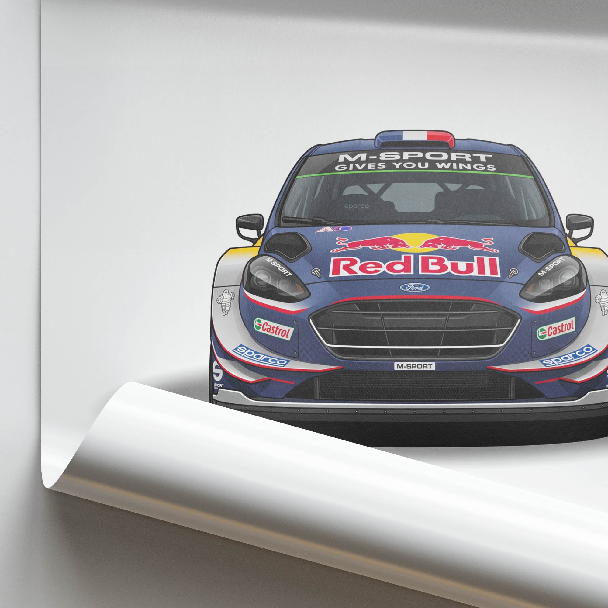 Ford Fiesta Poster - 2017 M Sport Red Bull Matte Blue Rally Car Wall Art Print