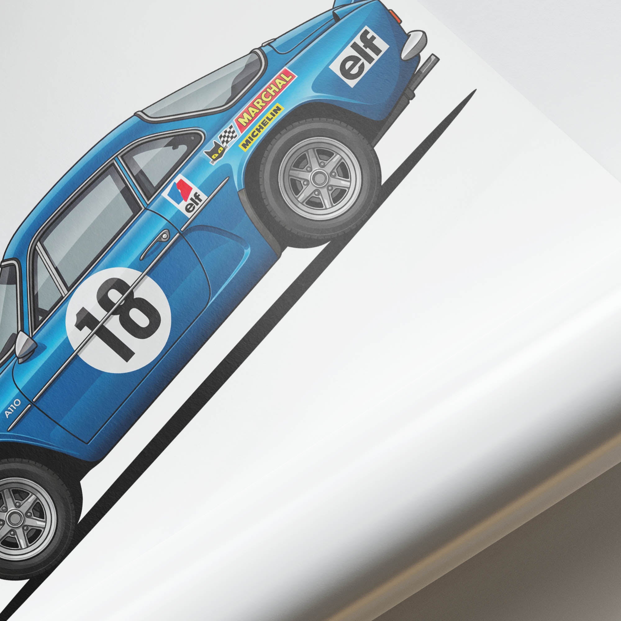 Alpine A110 Poster - Vintage Rally Car Blue Livery Side View Print