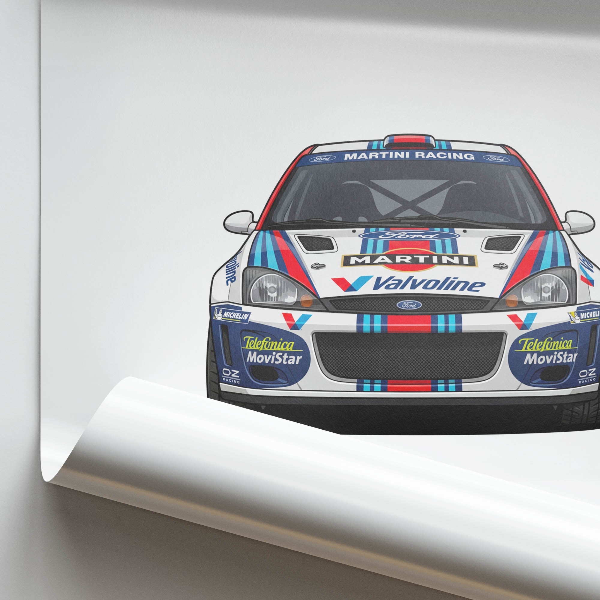 Ford Focus RS Poster – 1999 Martini Racing Blue and White Livery Motorsport Wall Art