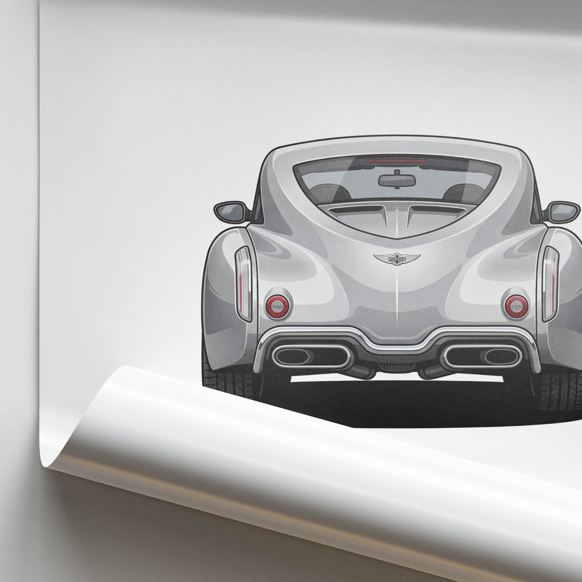 Morgan Aero Supersports Poster - 2010 Silver Back View Classic Car Print