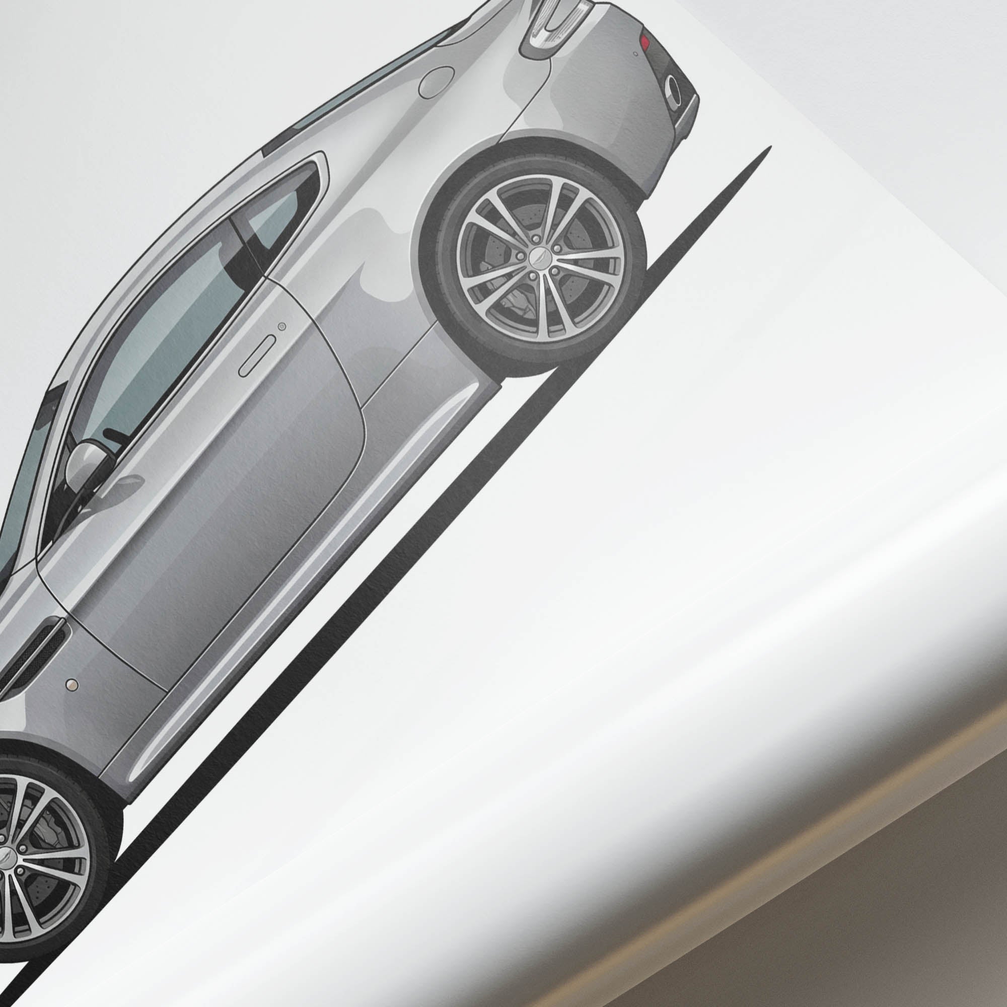 Aston Martin V12 Vantage Silver Car Poster - 2009 Side View Sports Car Print
