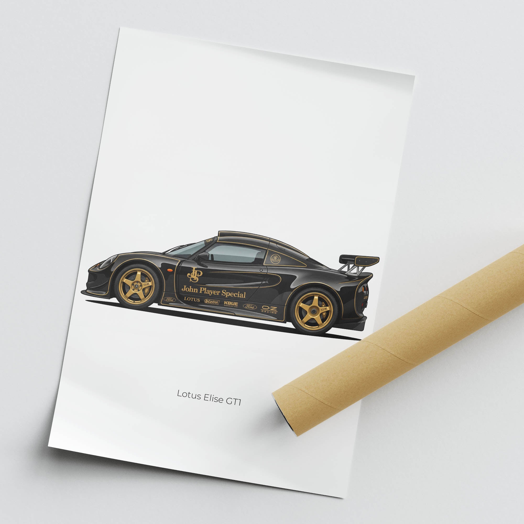 Lotus Elise GT1 Poster – 1997 Black Gold Livery Classic Car Print