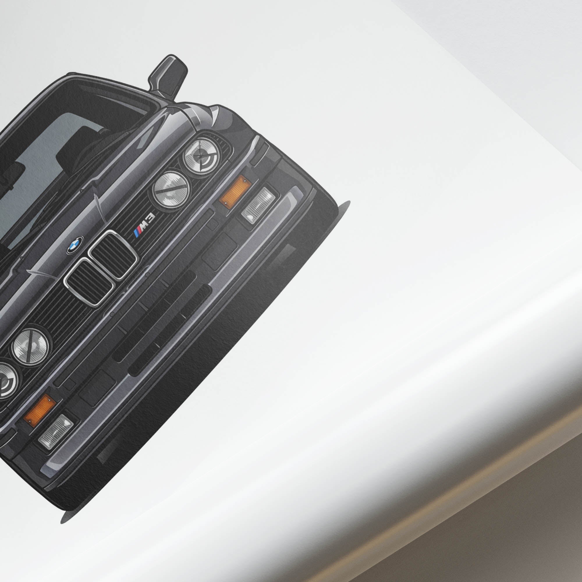 BMW M3 E30 Poster - Diamond Black Metallic Classic Car Print, Front View Art