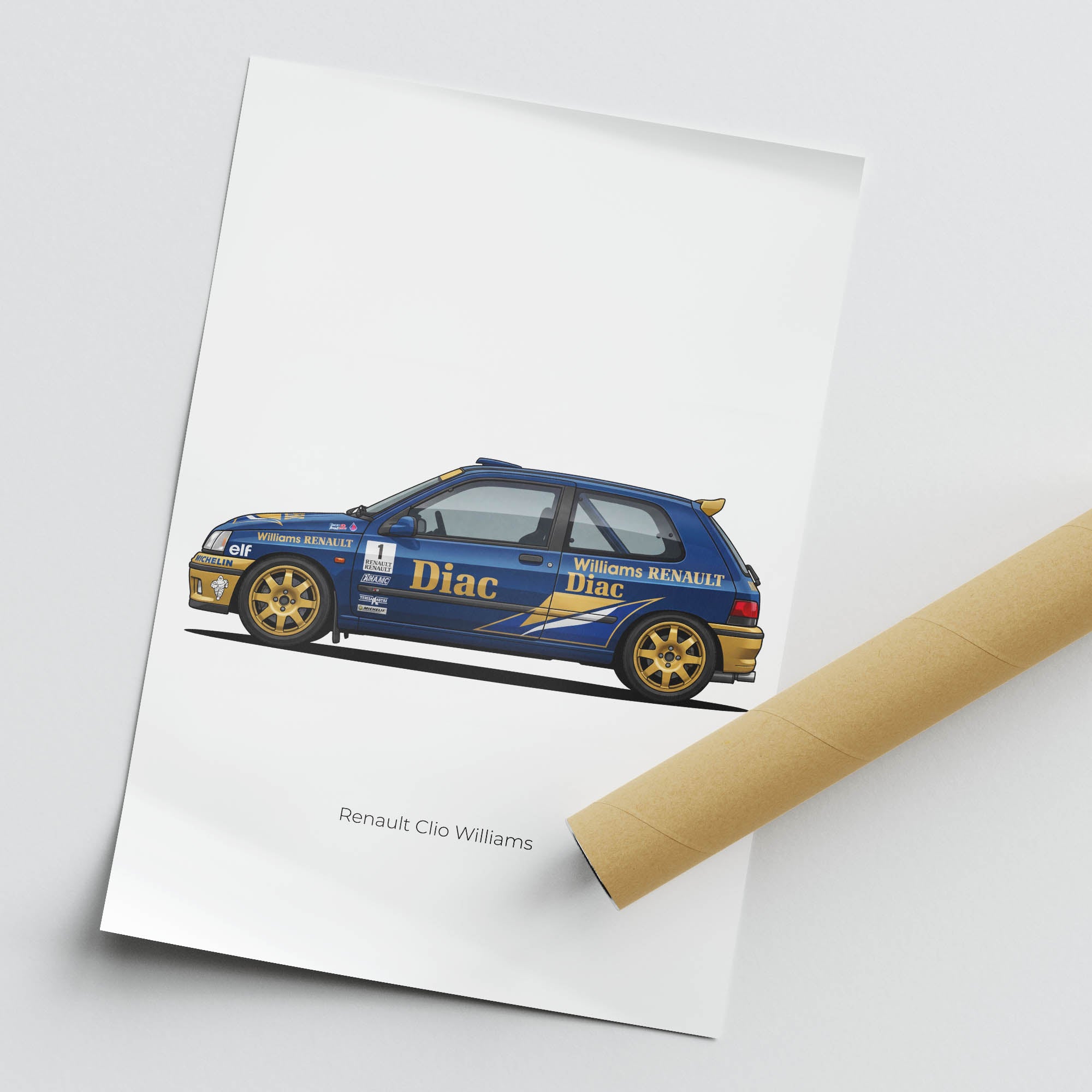 Renault Clio Poster – 1993 Williams Diac Livery Blue And Gold Rally Car Art Print