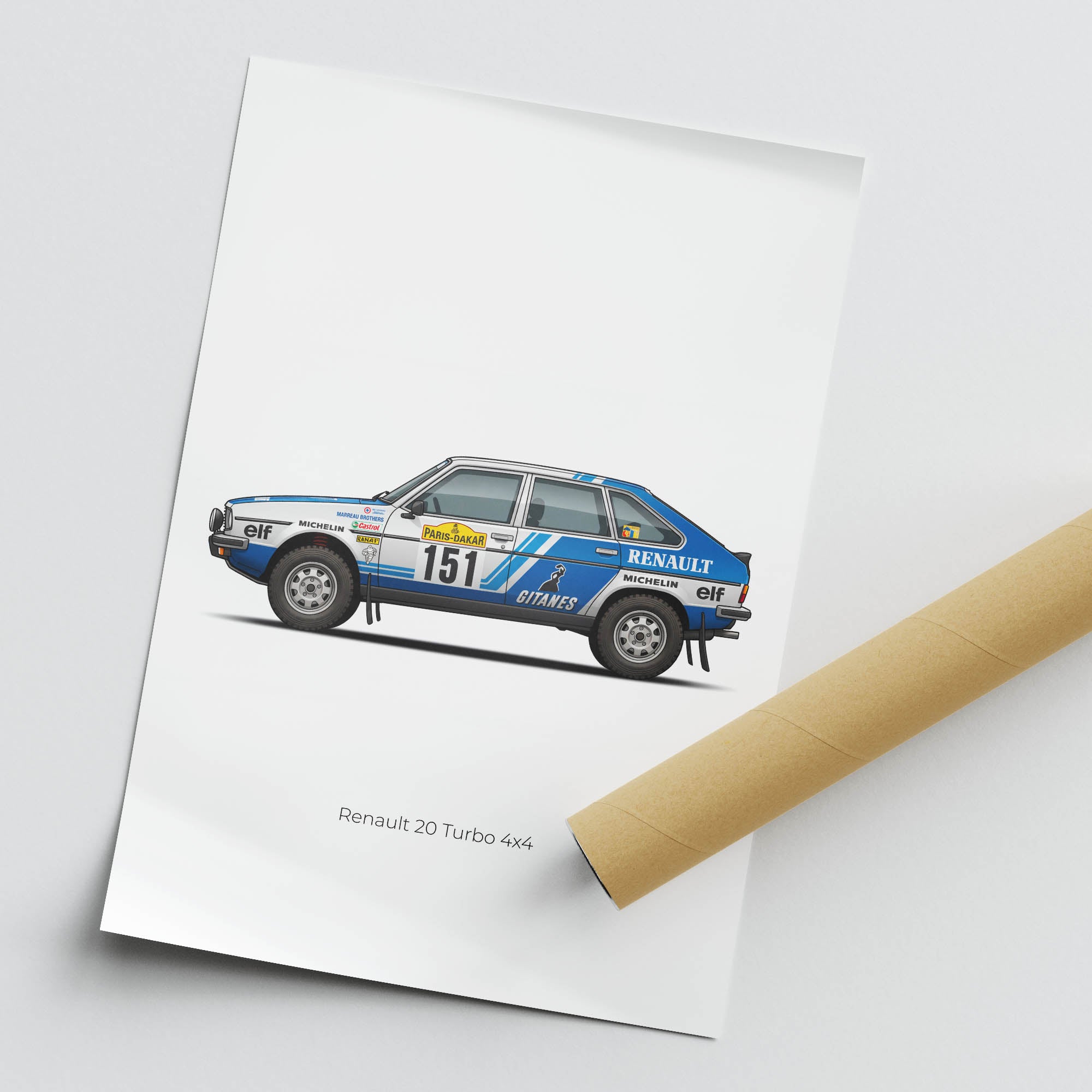 Renault 20 Turbo Poster – 1982 Marreau Brothers 4X4 Blue White Livery Print