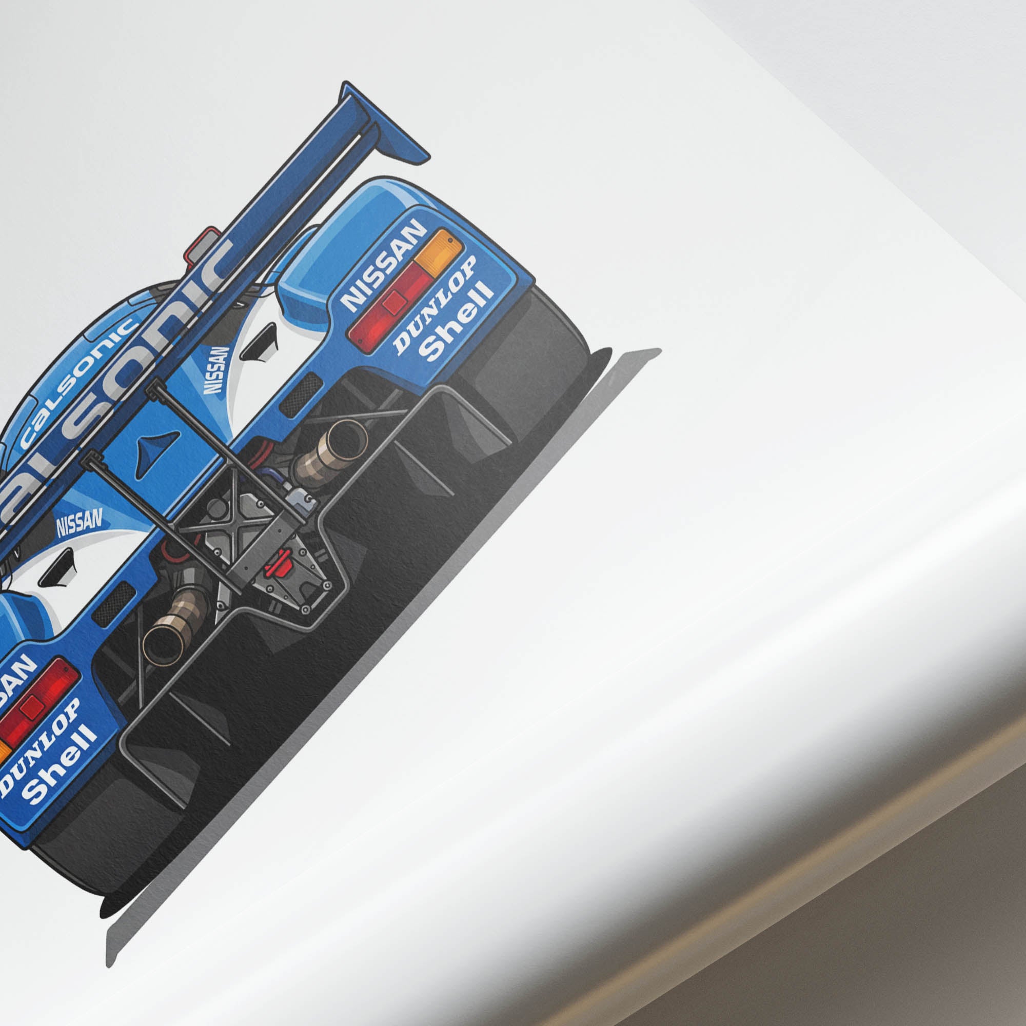 Nissan R90Ck Poster – 1990 Race Car Print | Calsonic Blue & White Livery