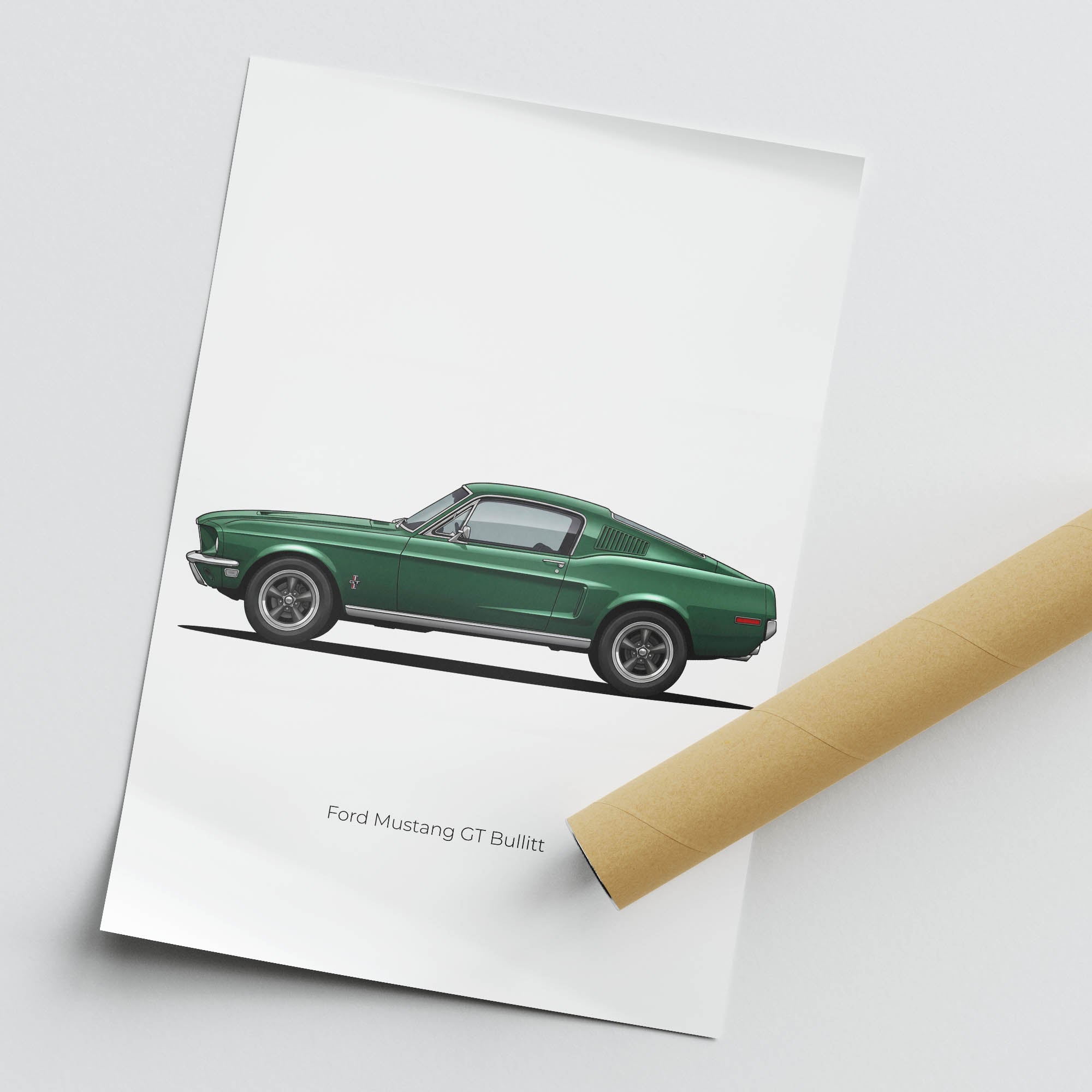 1968 Ford Mustang Gt Bullitt Highland Green Side View Poster