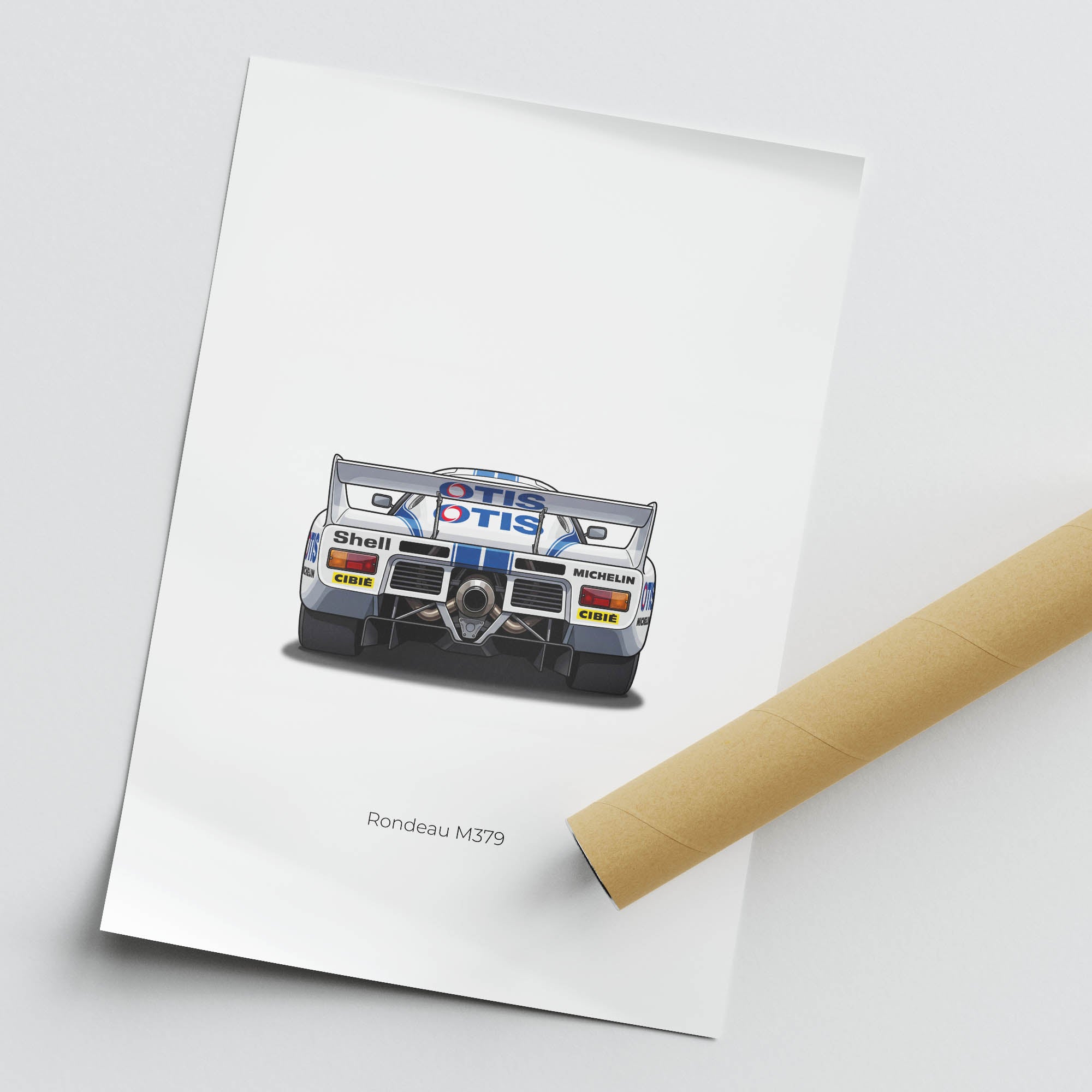 Rondeau M379 Poster – 1980 Race Car Back View White Blue Livery Print