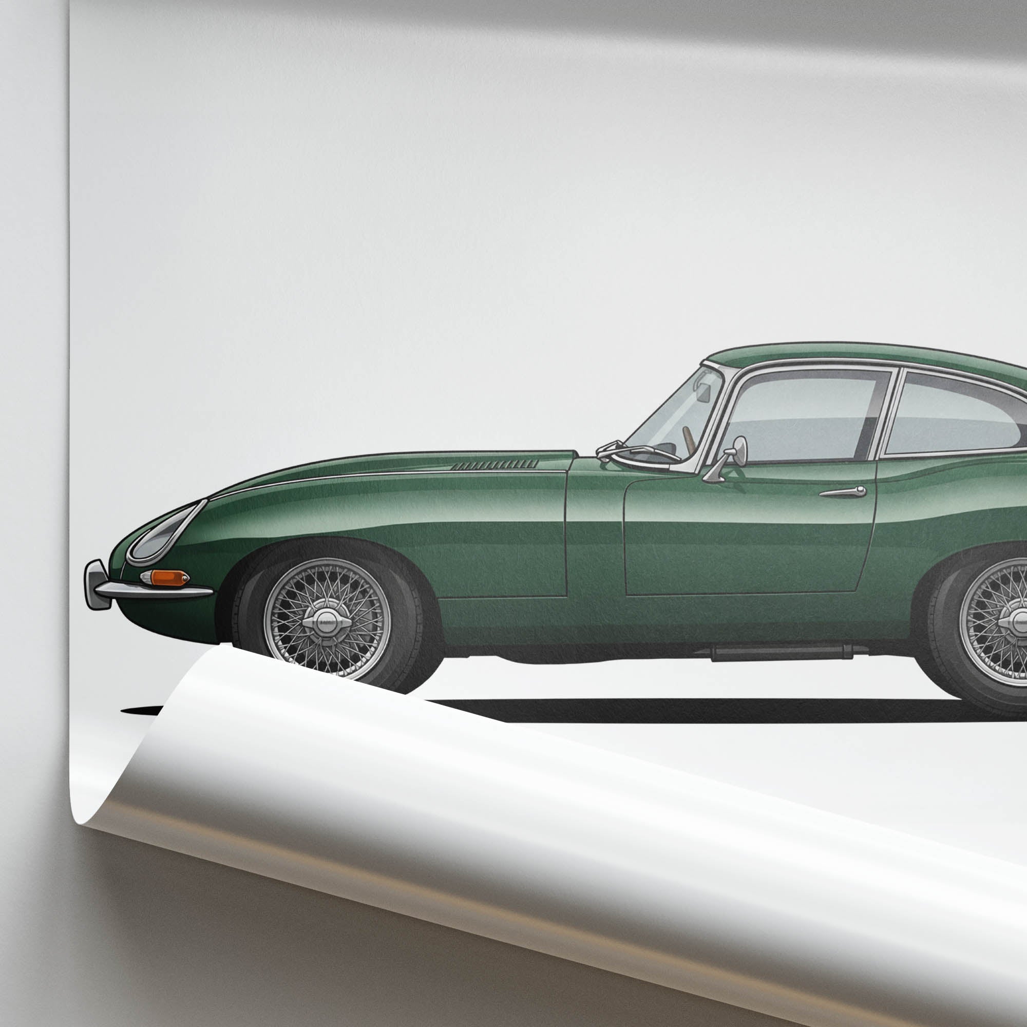 Jaguar E Type Poster - 1961 British Racing Green Coupe Classic Car Print
