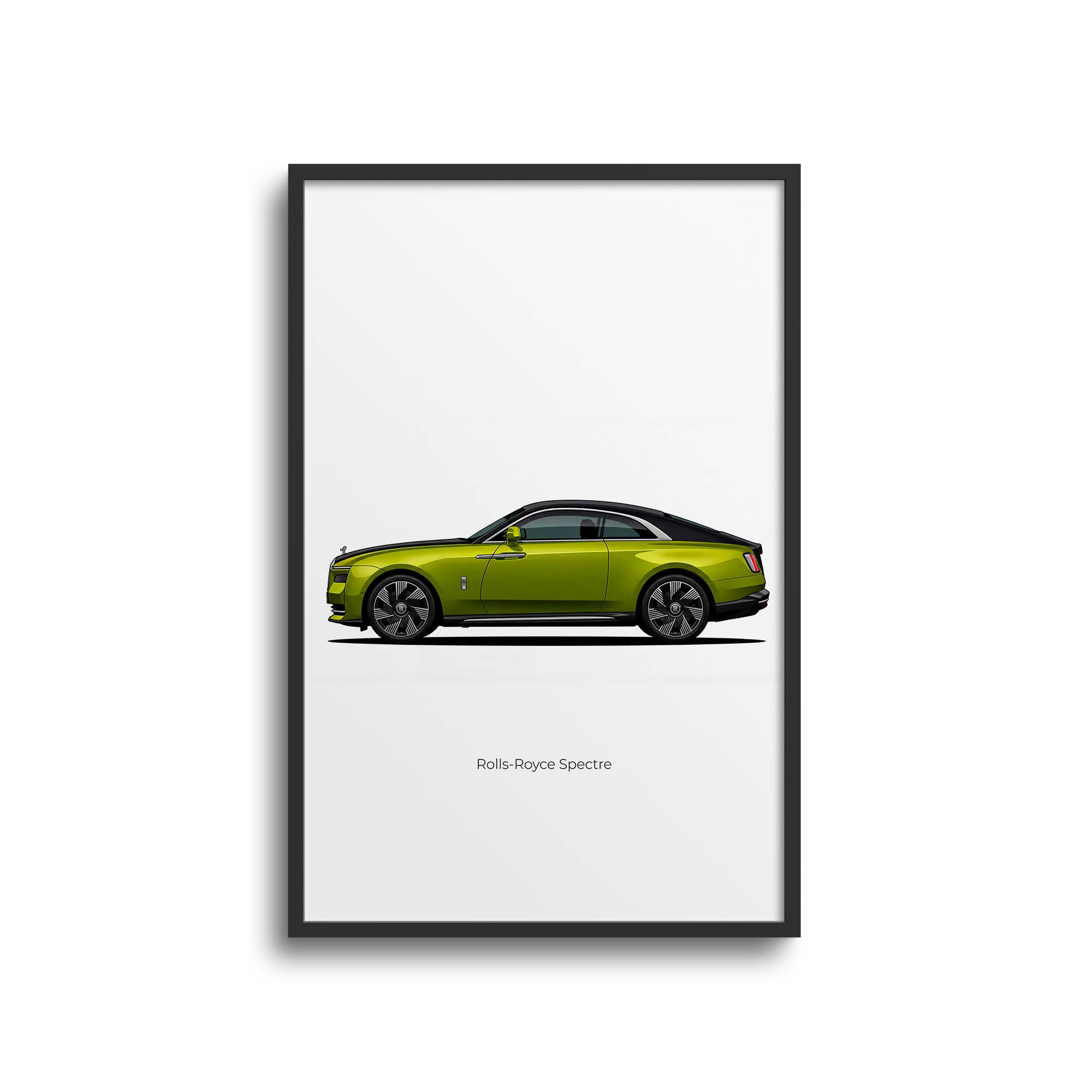 Rolls Royce Spectre Poster - 2024 Luxury Car Side View Print in Green & Black