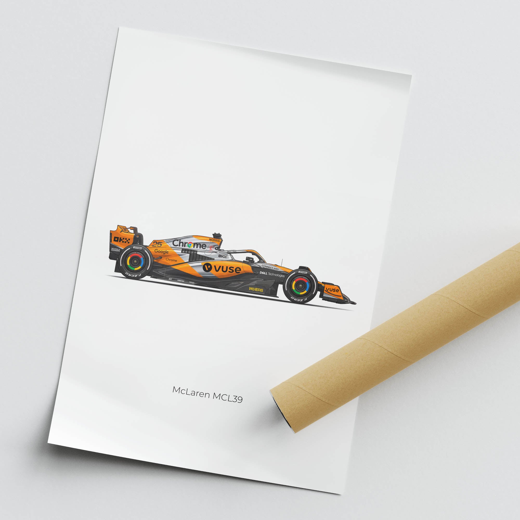McLaren MCL39 Poster - 2025 F1 Car Side View | Lando Norris Papaya Orange Livery