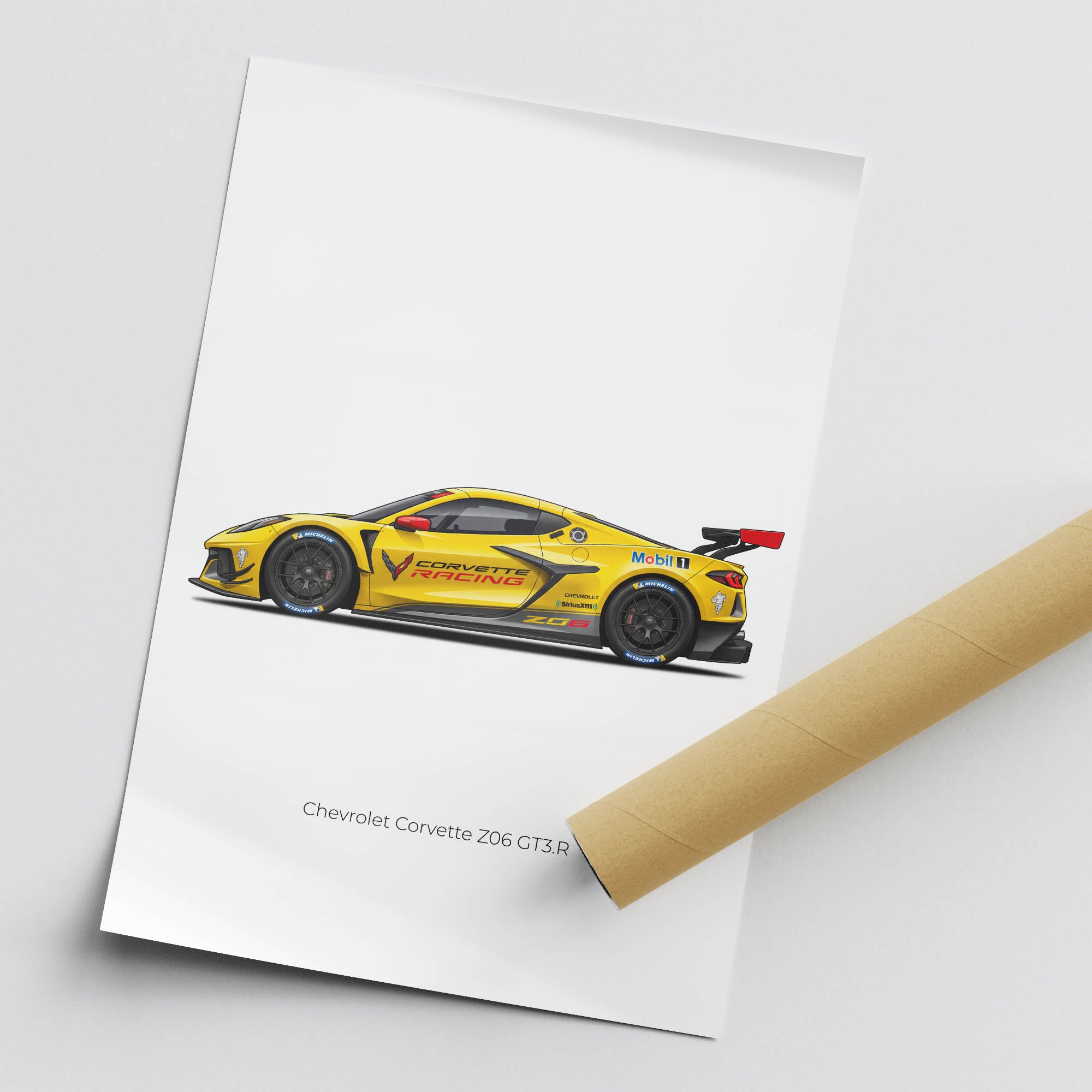 Chevrolet Corvette Z06 Poster - 2024 GT3 R Pratt Miller Yellow Race Car Print