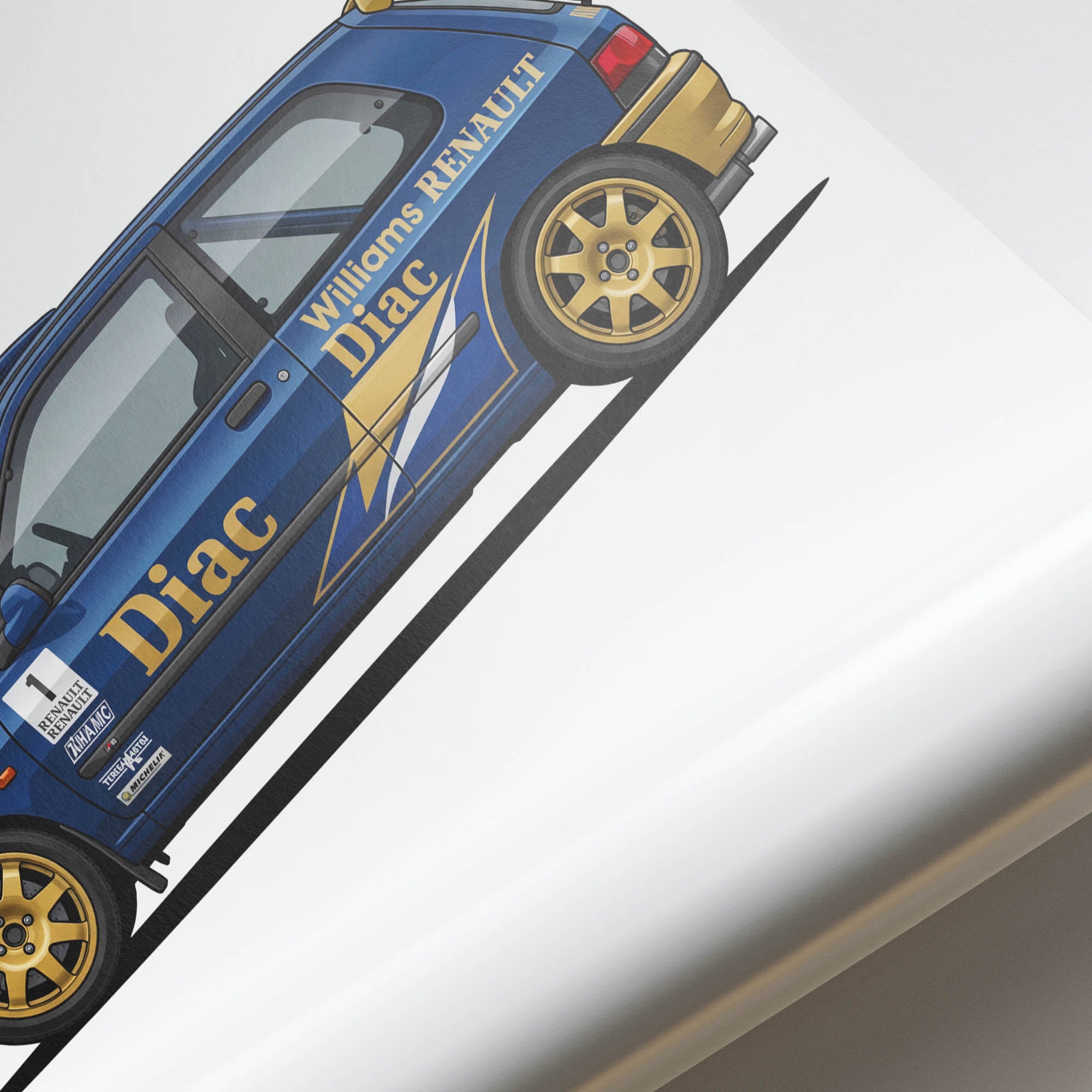 Renault Clio Poster – 1993 Williams Diac Livery Blue And Gold Rally Car Art Print