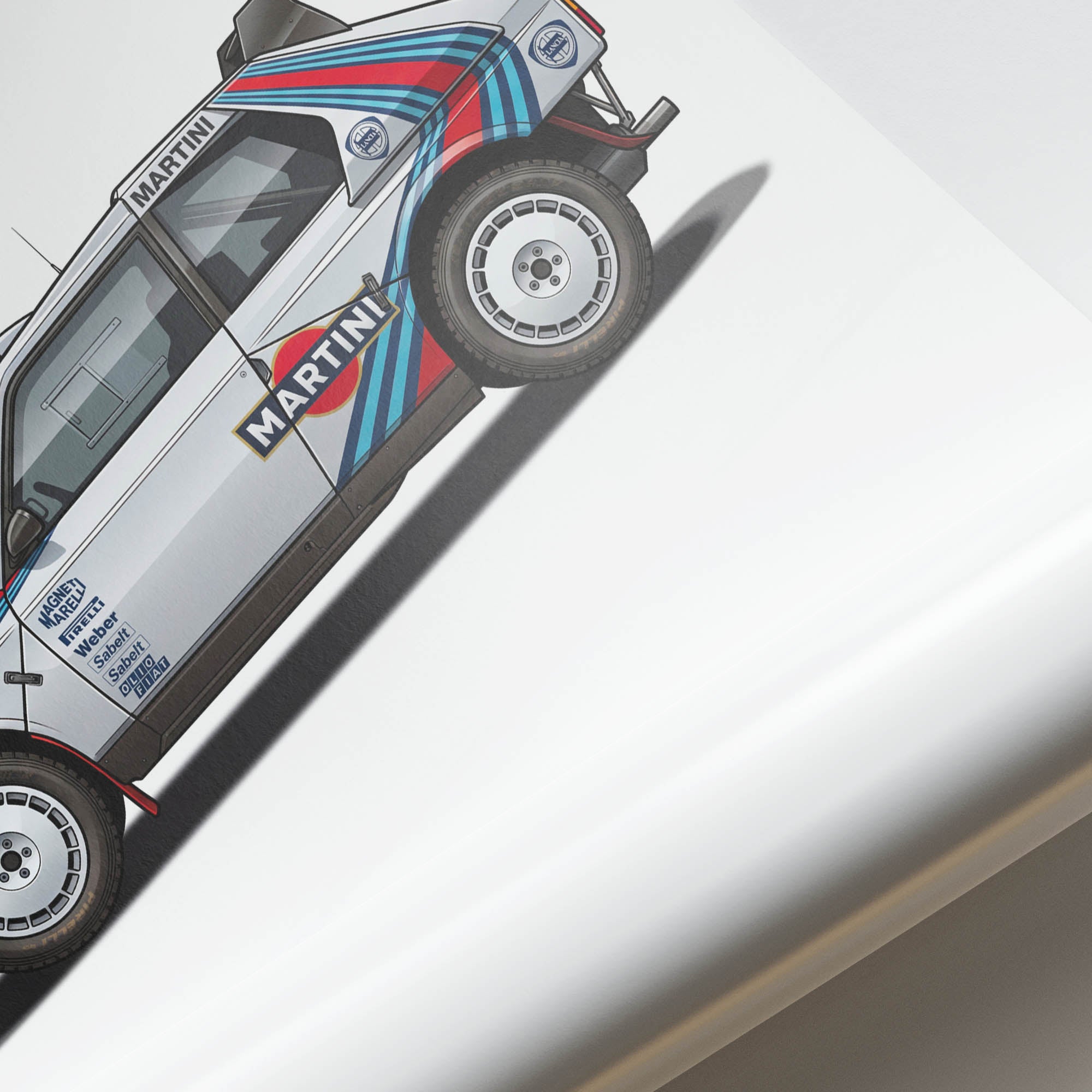 Lancia Delta S4 Poster – 1986 Martini Racing White Stripes Livery Print